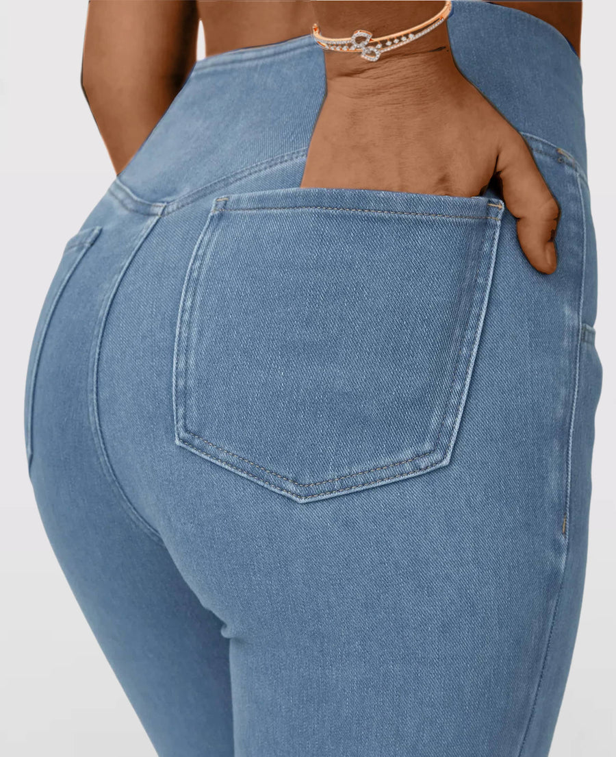 Calça Jeans de Cintura Alta Cruzada Premium
