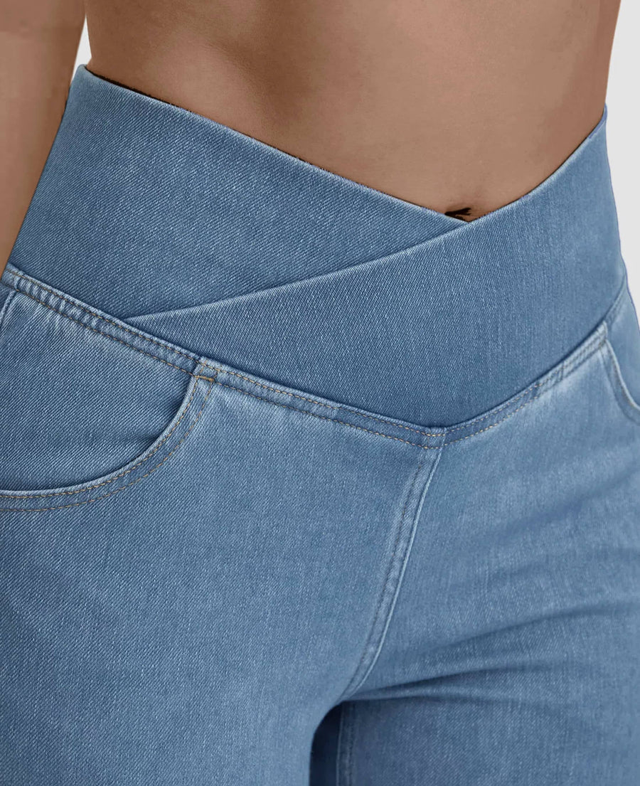 Calça Jeans de Cintura Alta Cruzada Premium