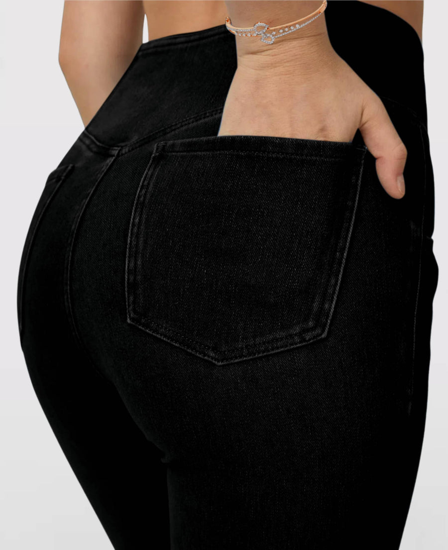Calça Jeans de Cintura Alta Cruzada Premium