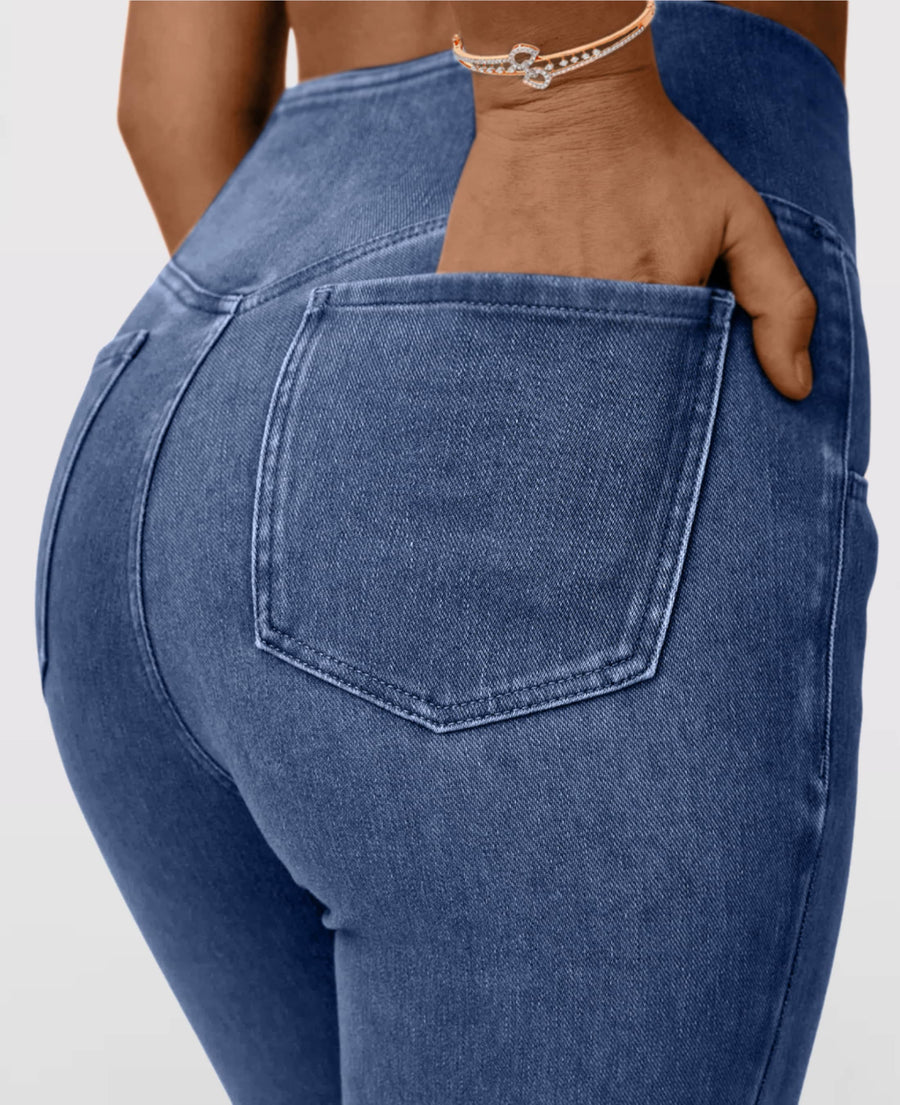Calça Jeans de Cintura Alta Cruzada Premium