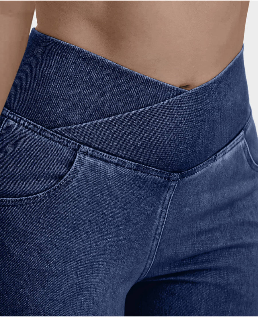 Calça Jeans de Cintura Alta Cruzada Premium