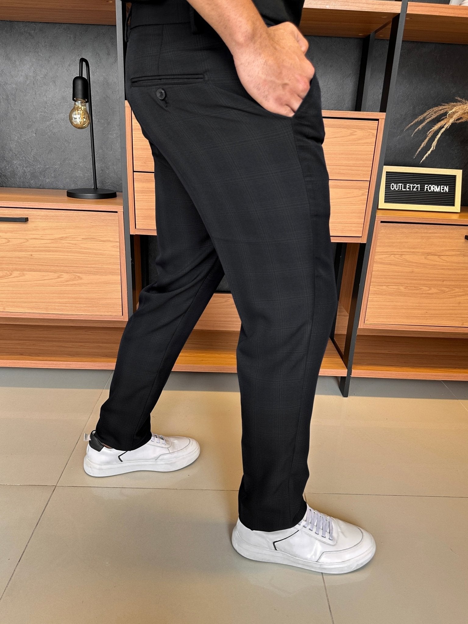 Calça London Alfaitaria Xadrez Preta
