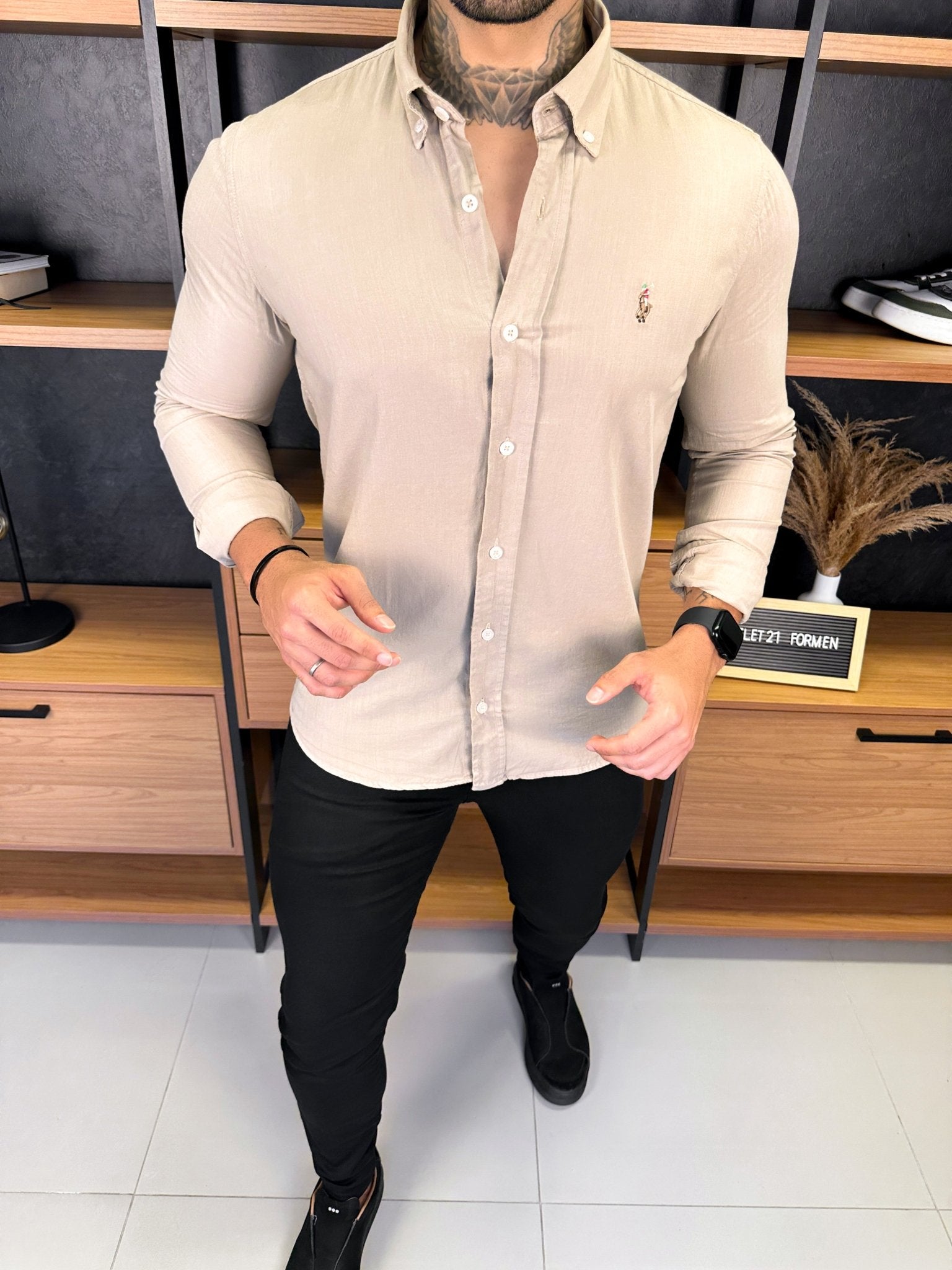 Camisa Polo Ralph. Khaki Sarja Logo Colors