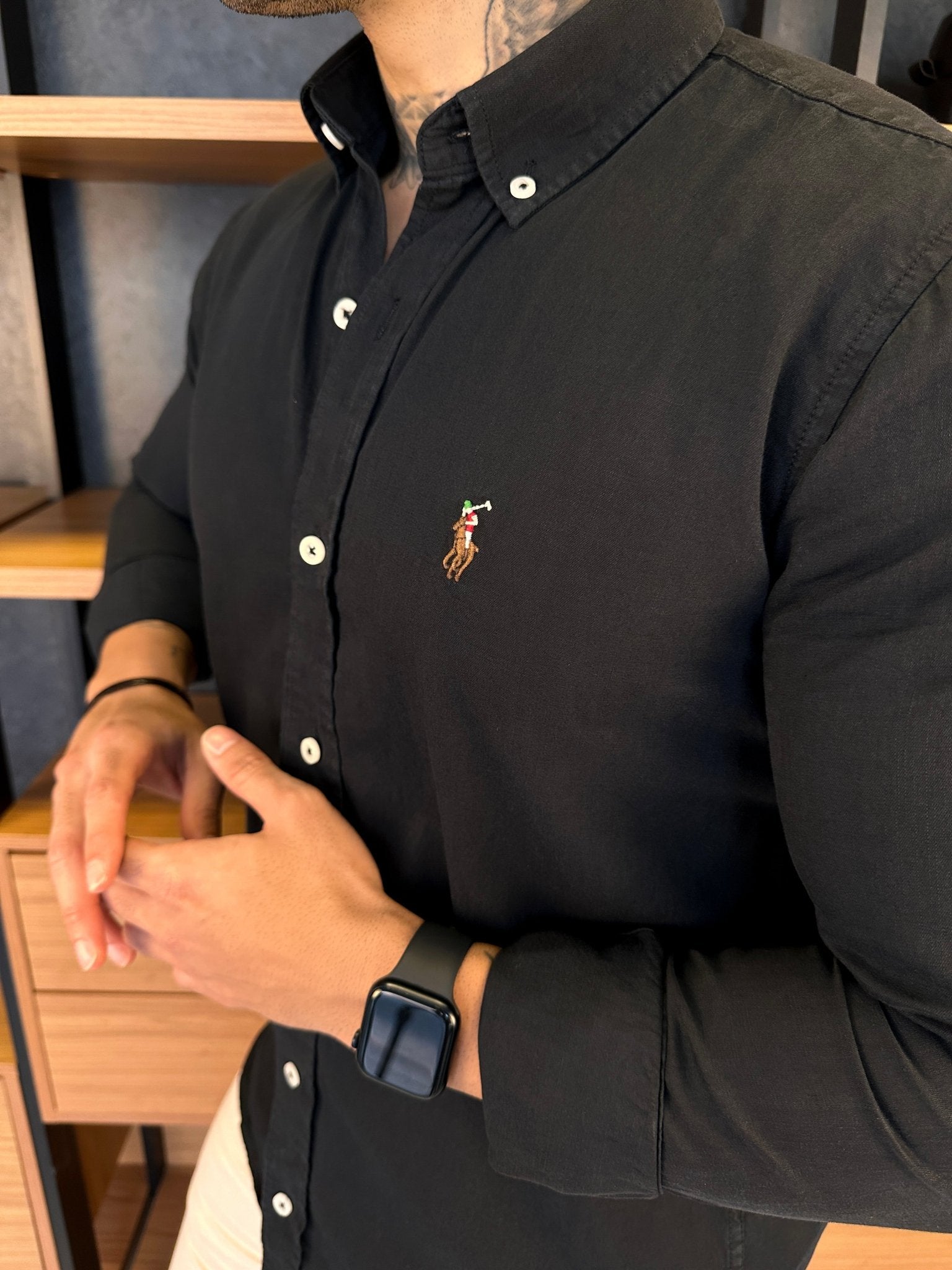 Camisa Polo Ralph. Preta Sarja Logo Colors