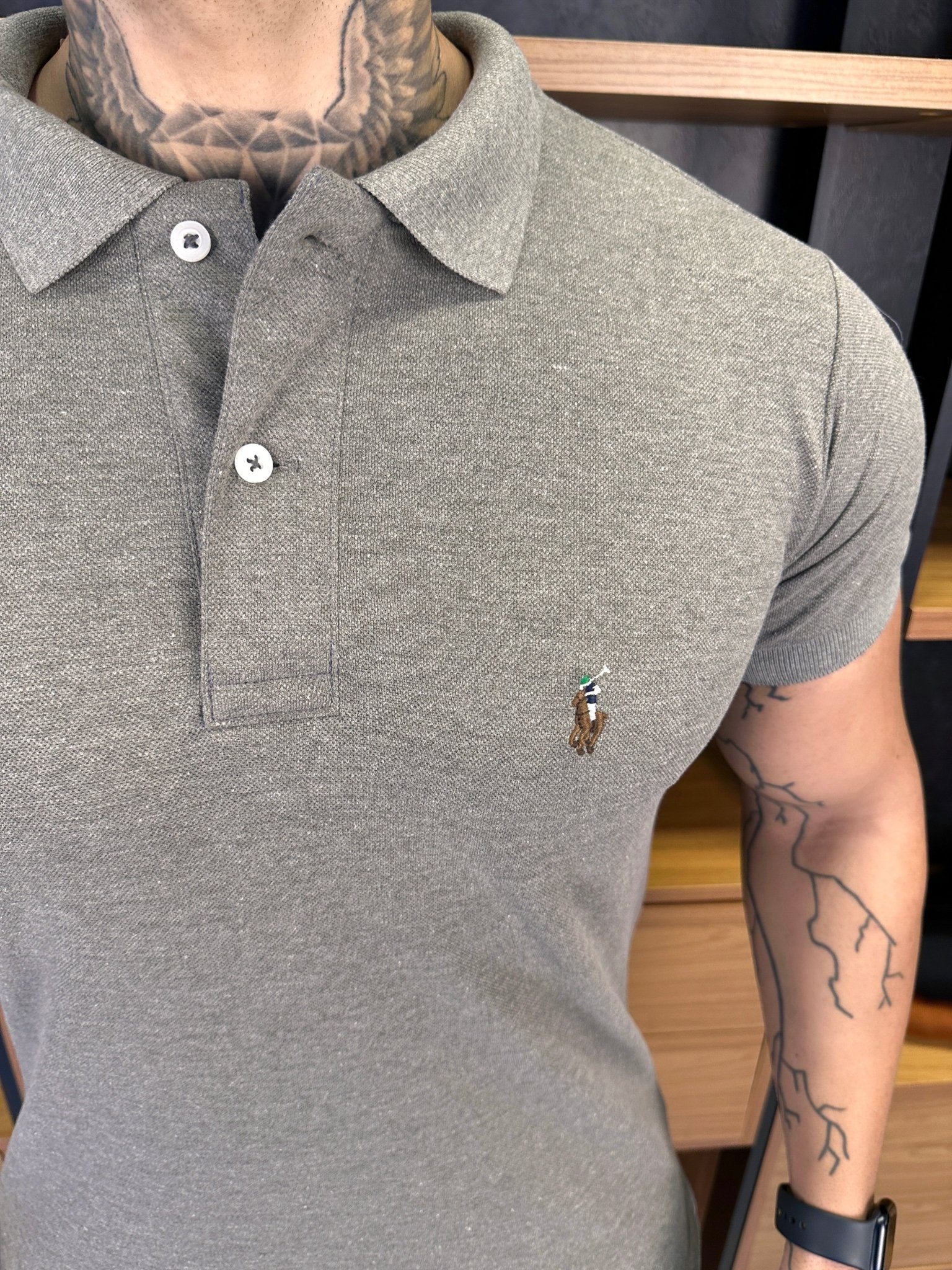 Polo Ralph. Musculina Custom Fit Cinza Logo Colors