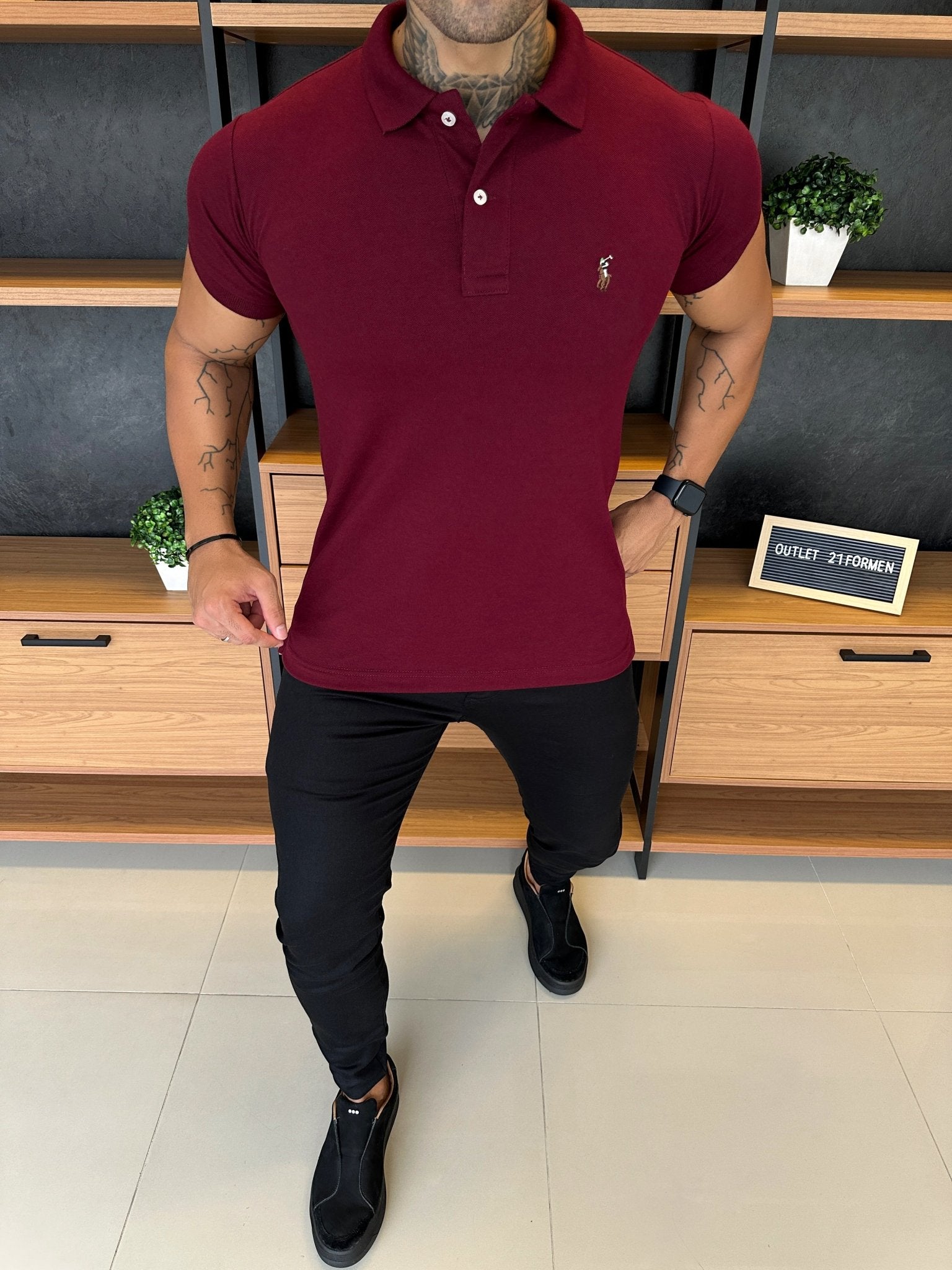 Polo Ralph. Musculina Custom Fit Vinho Logo Colors