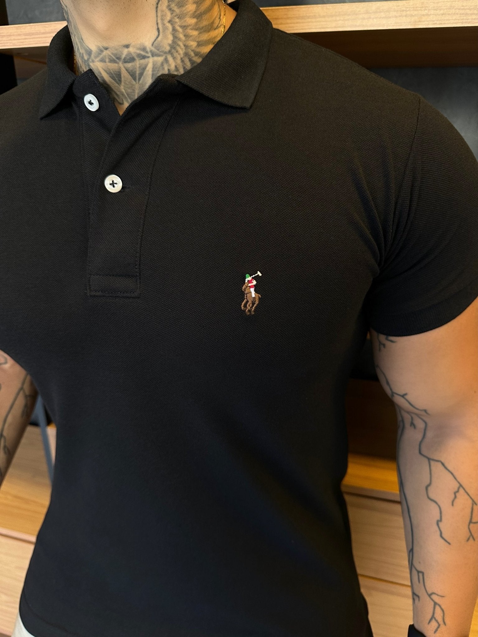 Polo Ralph. Musculina Custom Fit Preta Logo Colors