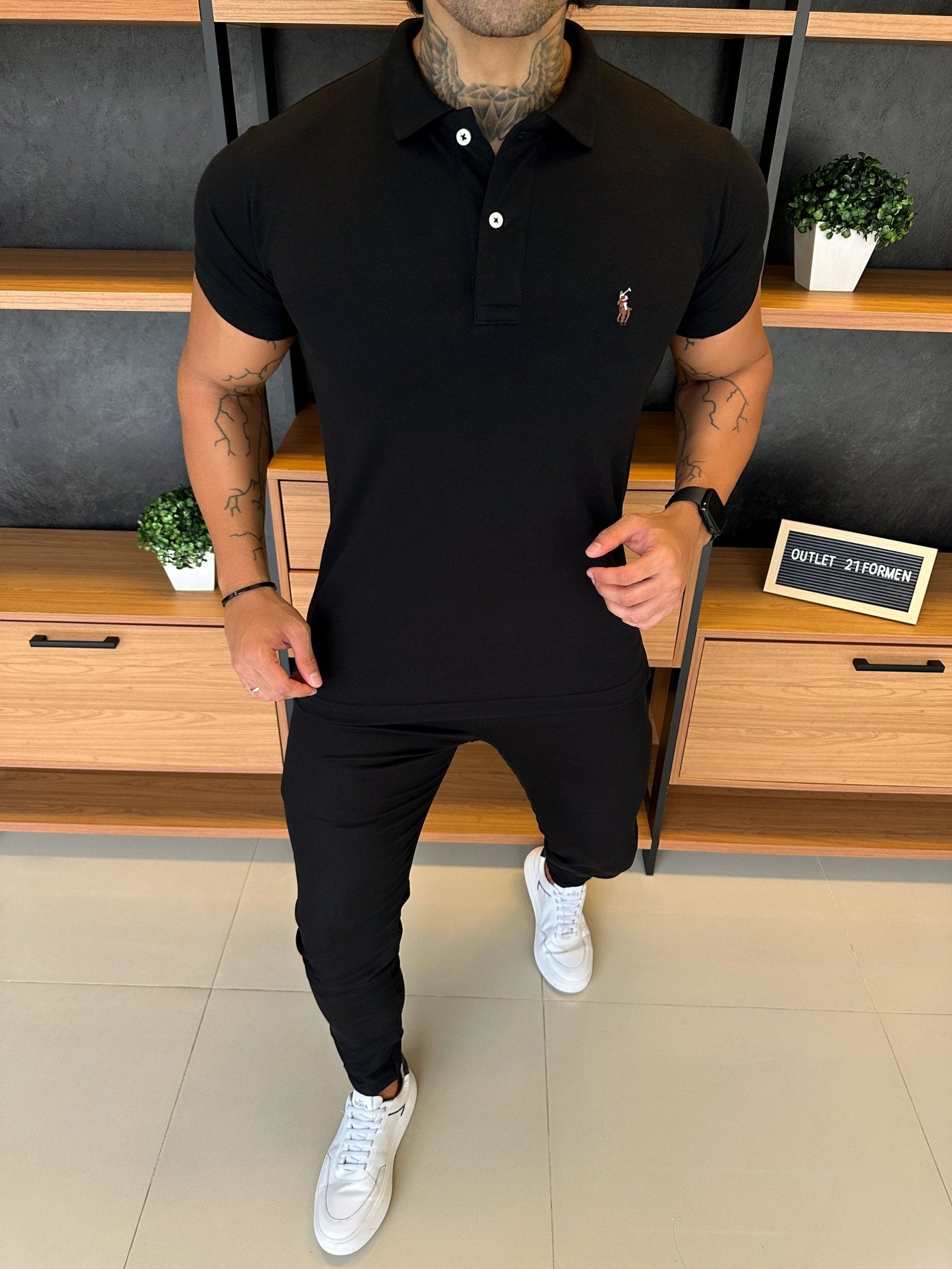 Polo Ralph. Musculina Custom Fit Preta Logo Colors