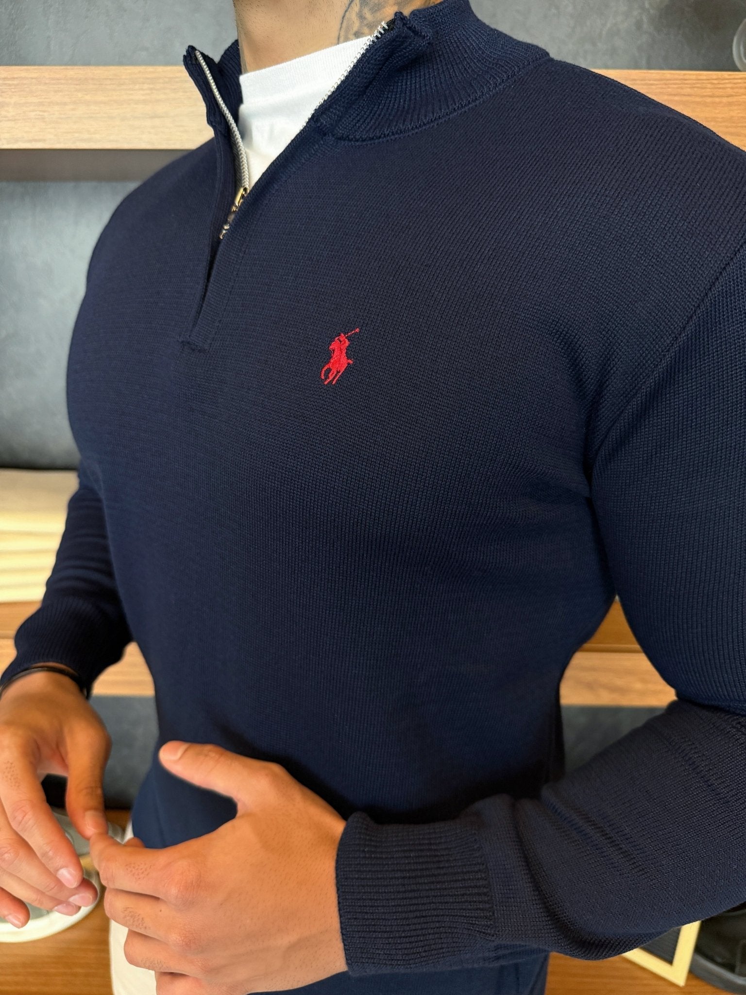 Suéter Zíper Tricot Polo Ralph. Marinho