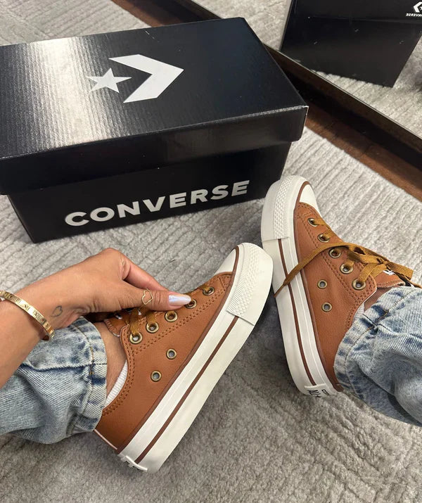 Tênis Casual Feminino All Star Caramelo em Couro Premium