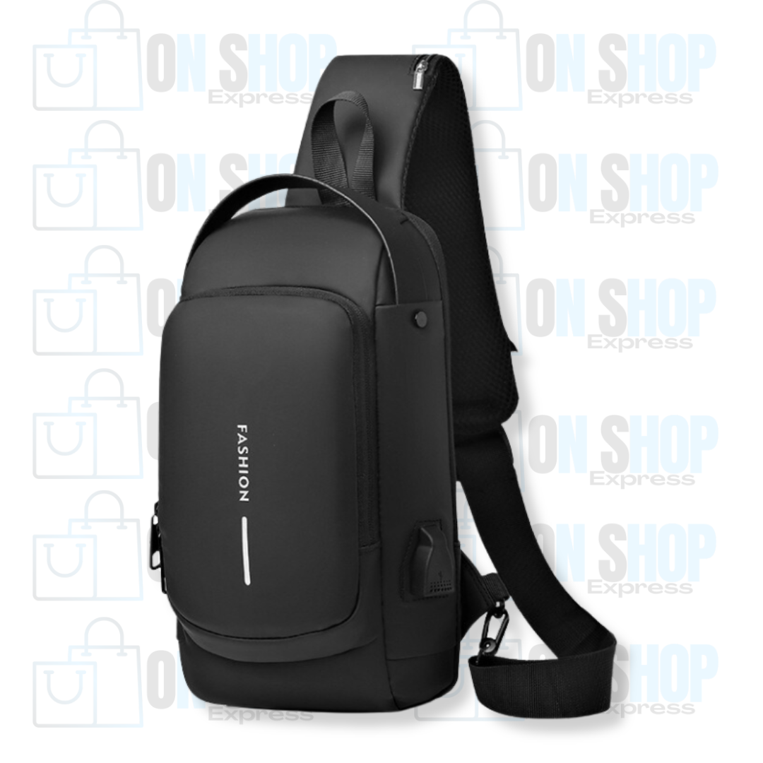 Bolsa Impermeável Antifurto Com Carregamento USB - Fibra de Carbono