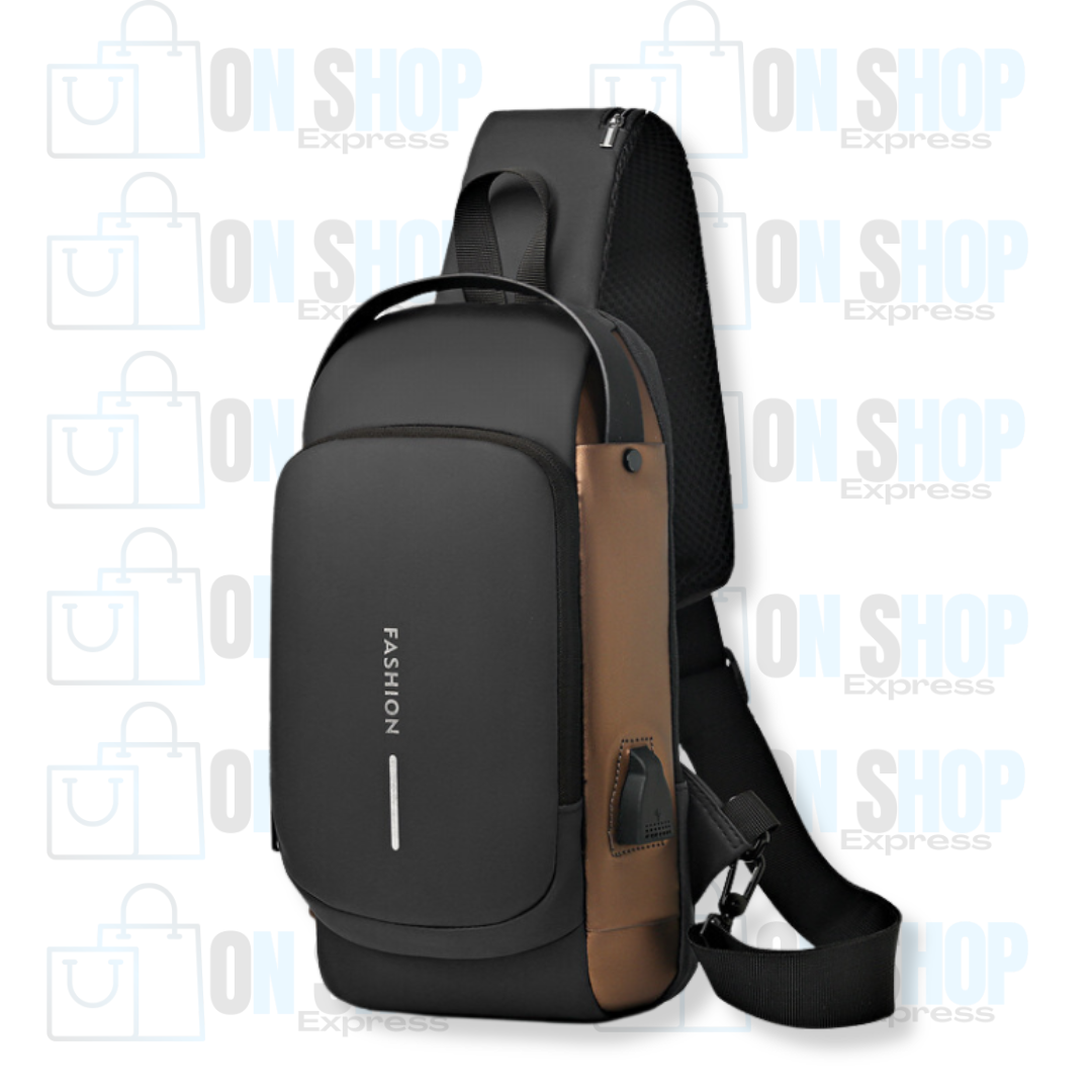 Bolsa Impermeável Antifurto Com Carregamento USB - Fibra de Carbono