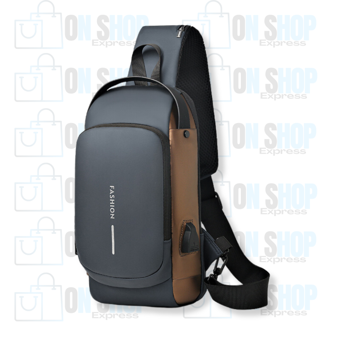 Bolsa Impermeável Antifurto Com Carregamento USB - Fibra de Carbono