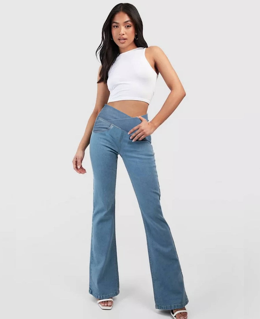 Calça Jeans de Cintura Alta Cruzada Premium