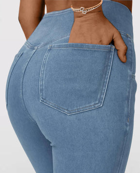 Calça Jeans de Cintura Alta Cruzada Premium