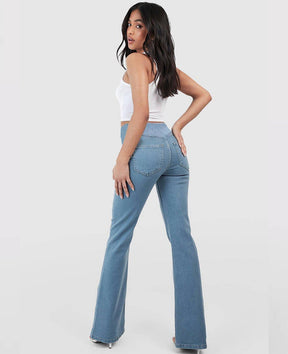 Calça Jeans de Cintura Alta Cruzada Premium
