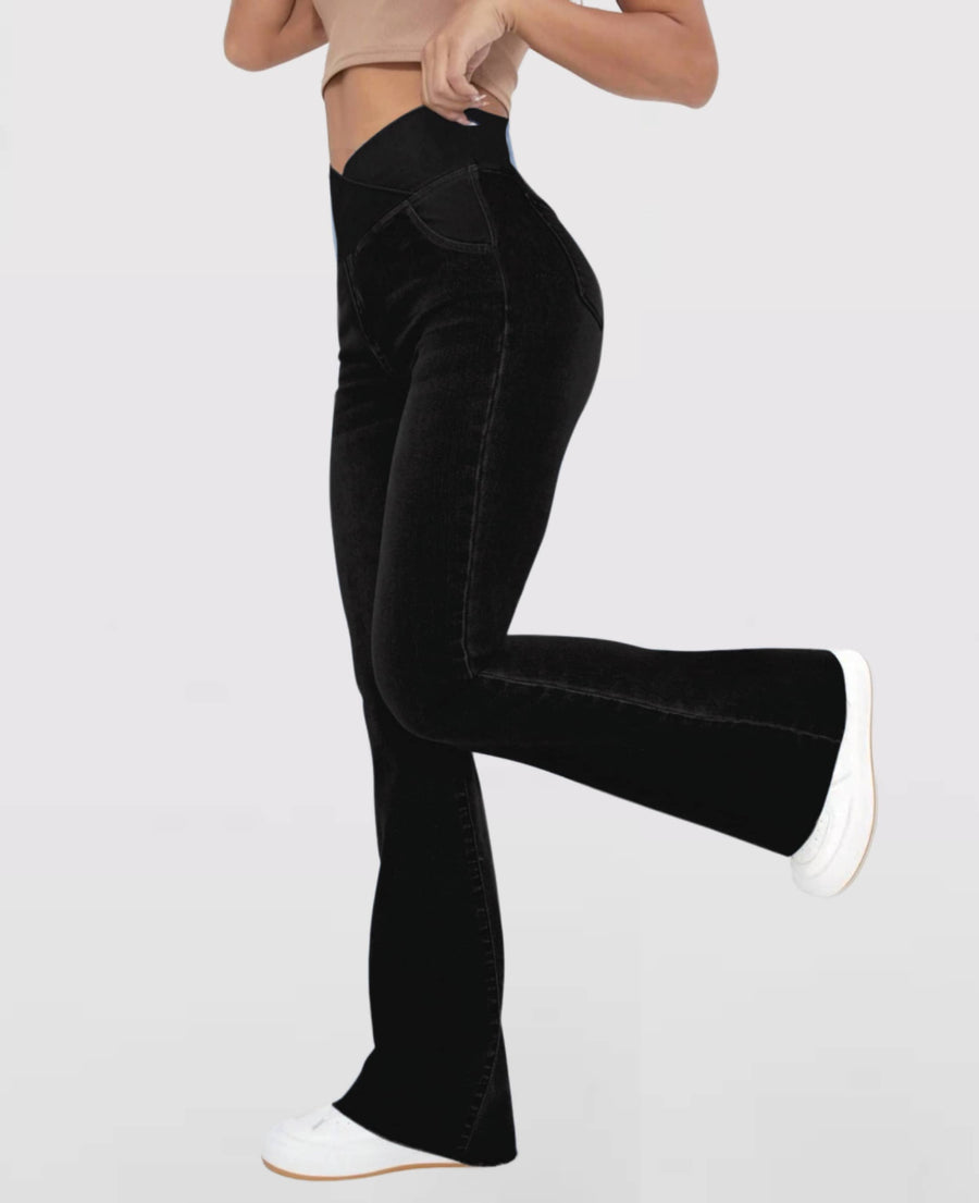 Calça Jeans de Cintura Alta Cruzada Premium