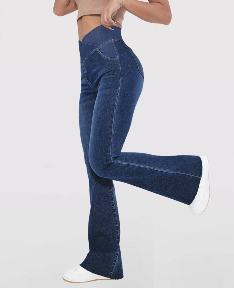 Calça Jeans de Cintura Alta Cruzada Premium
