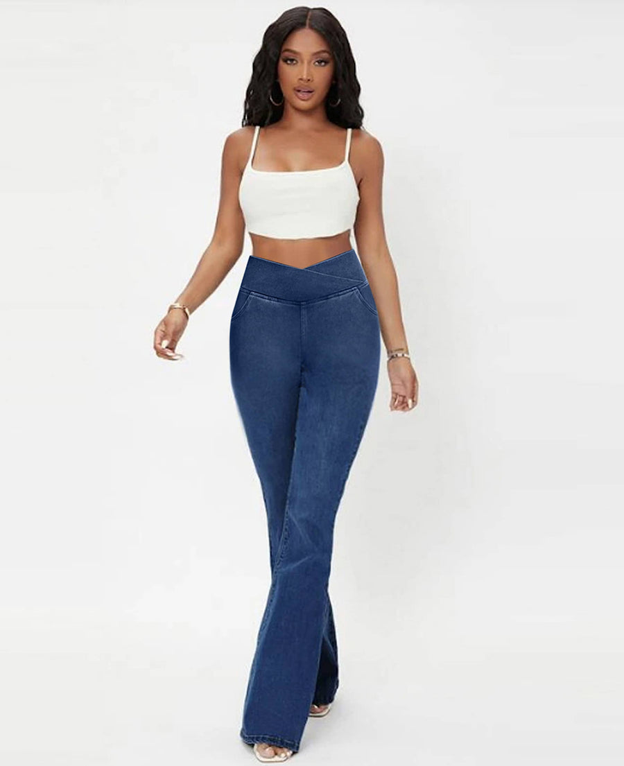 Calça Jeans de Cintura Alta Cruzada Premium