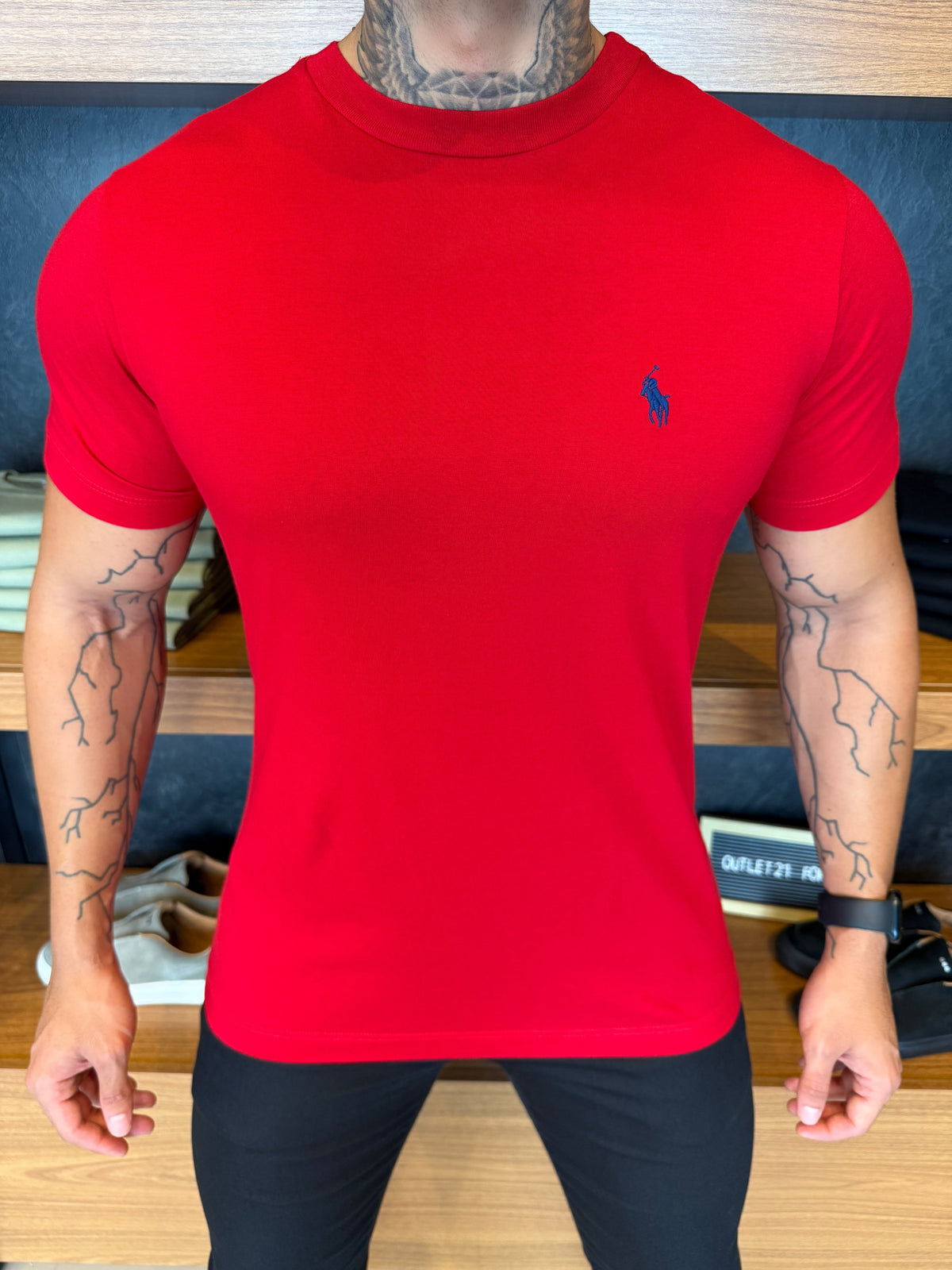 Camiseta Ralph. Básica Vermelha Logo Marinho