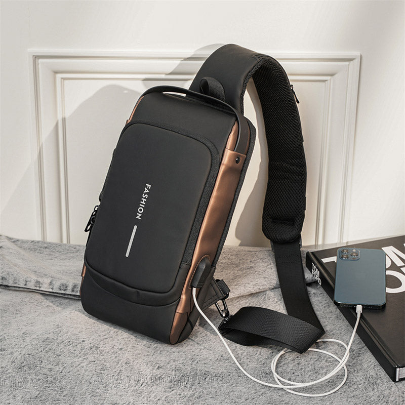 Bolsa Impermeável Antifurto Com Carregamento USB - Fibra de Carbono
