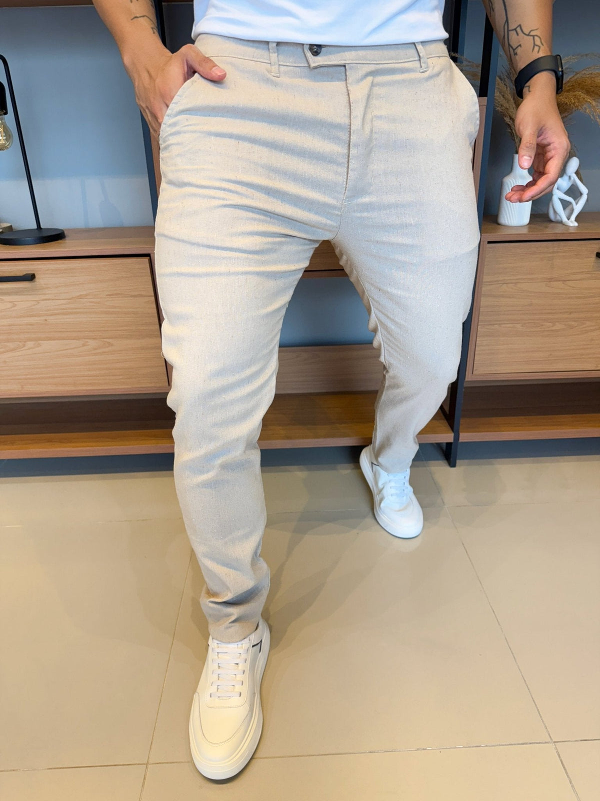 Calça Linho Alfaitaria Bege