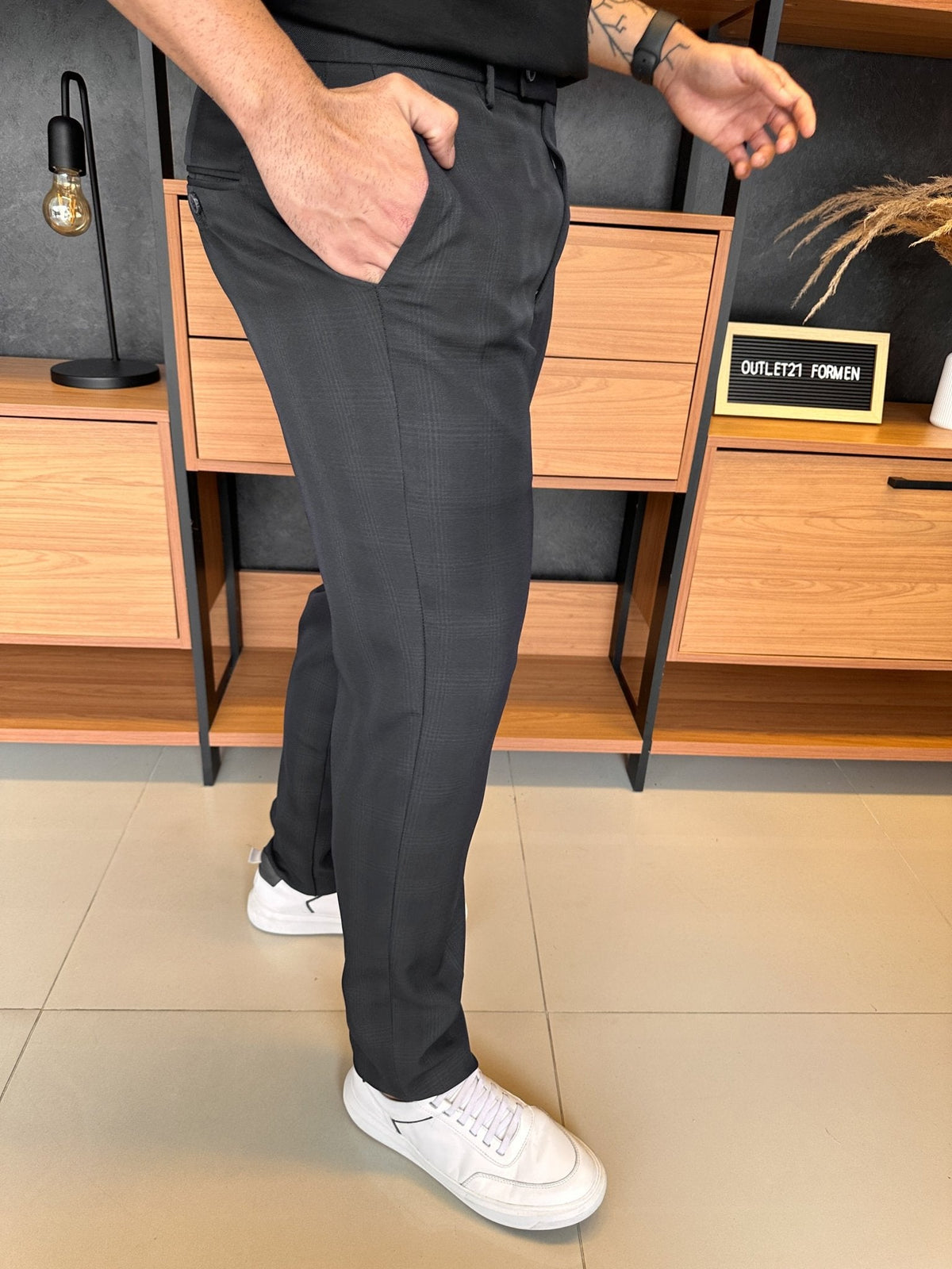 Calça London Alfaitaria Xadrez Chumbo