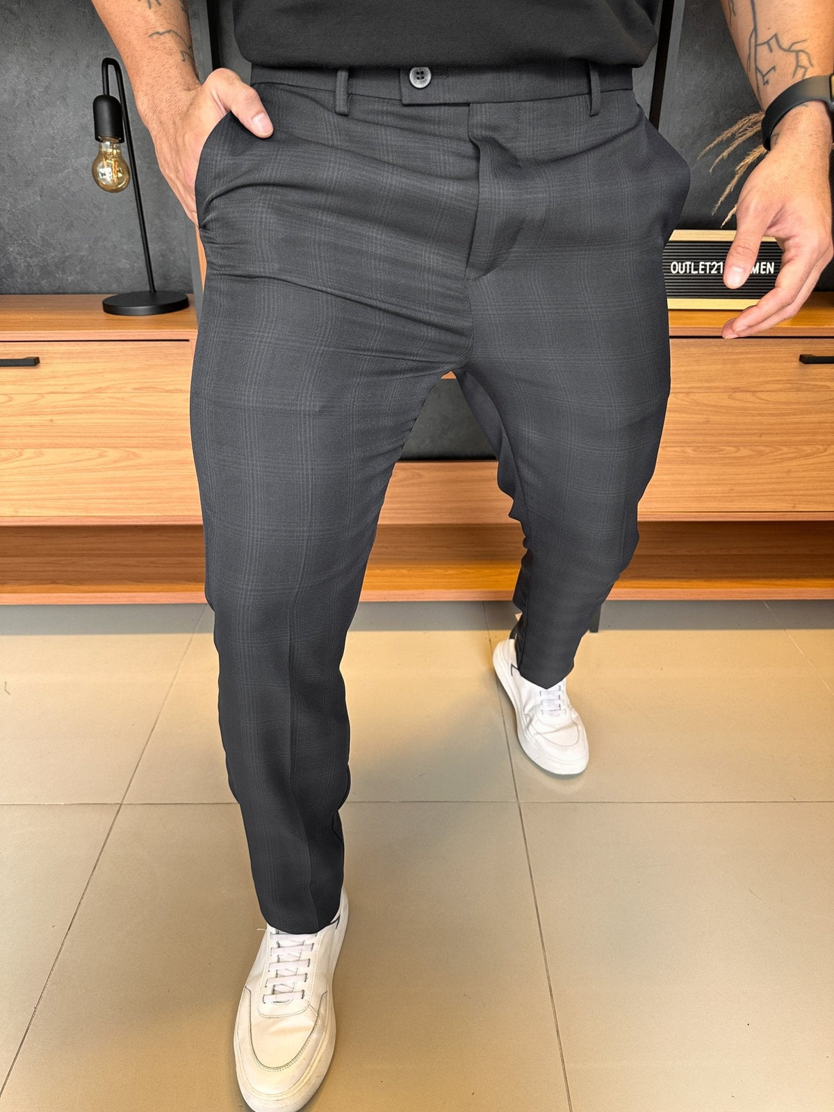 Calça London Alfaitaria Xadrez Chumbo