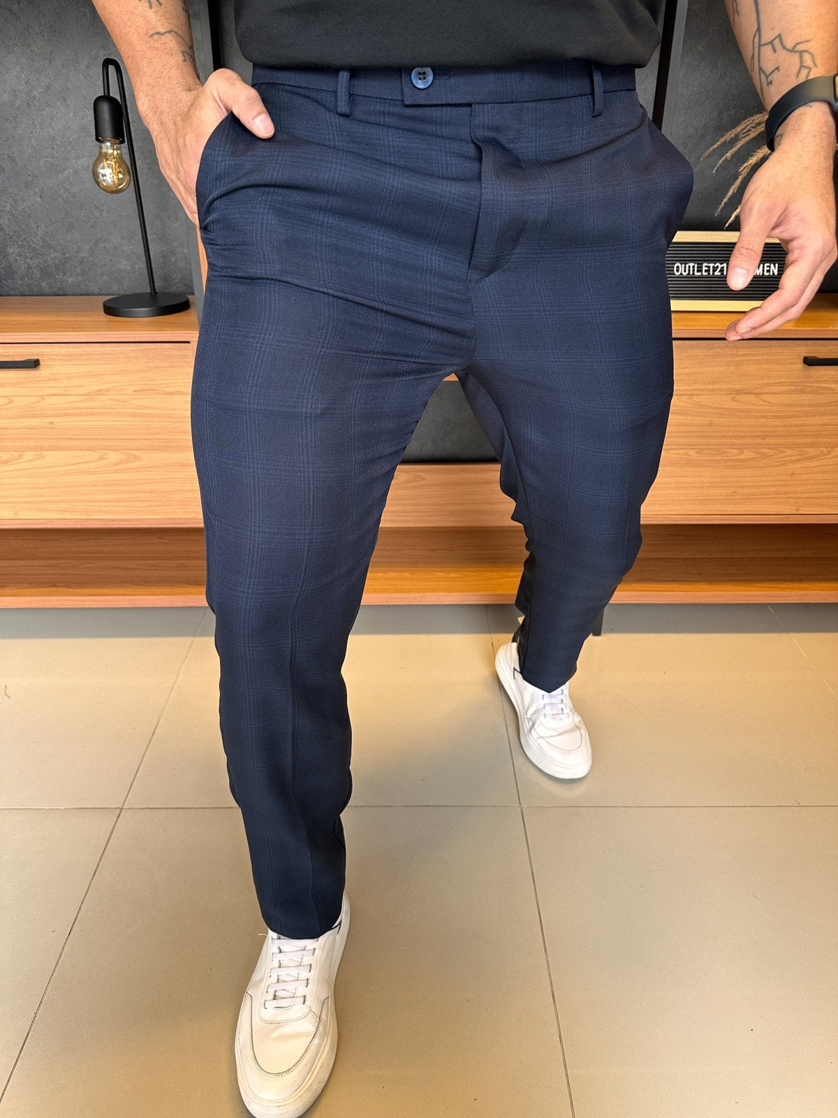 Calça London Alfaitaria Xadrez Marinho