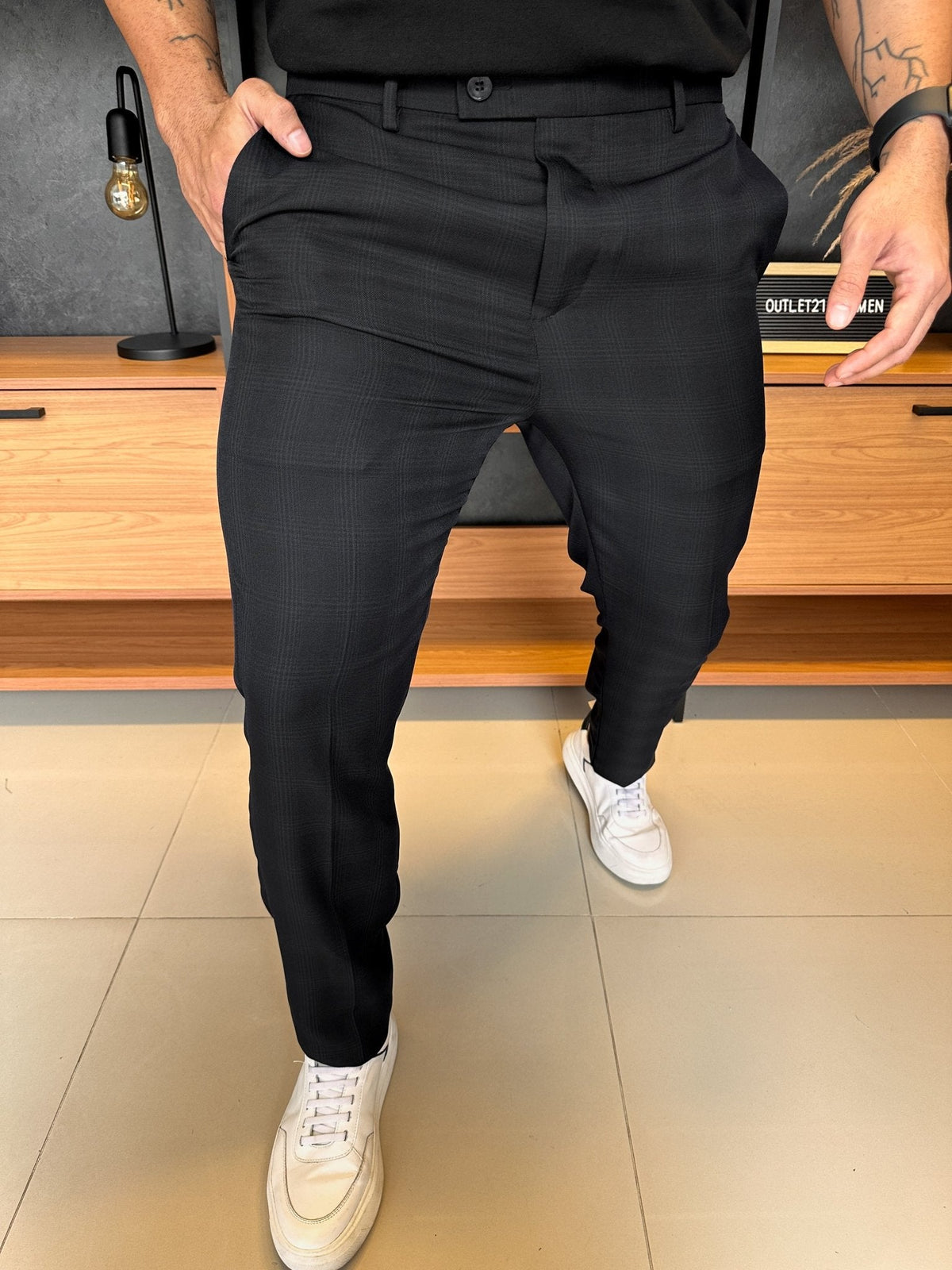 Calça London Alfaitaria Xadrez Preta