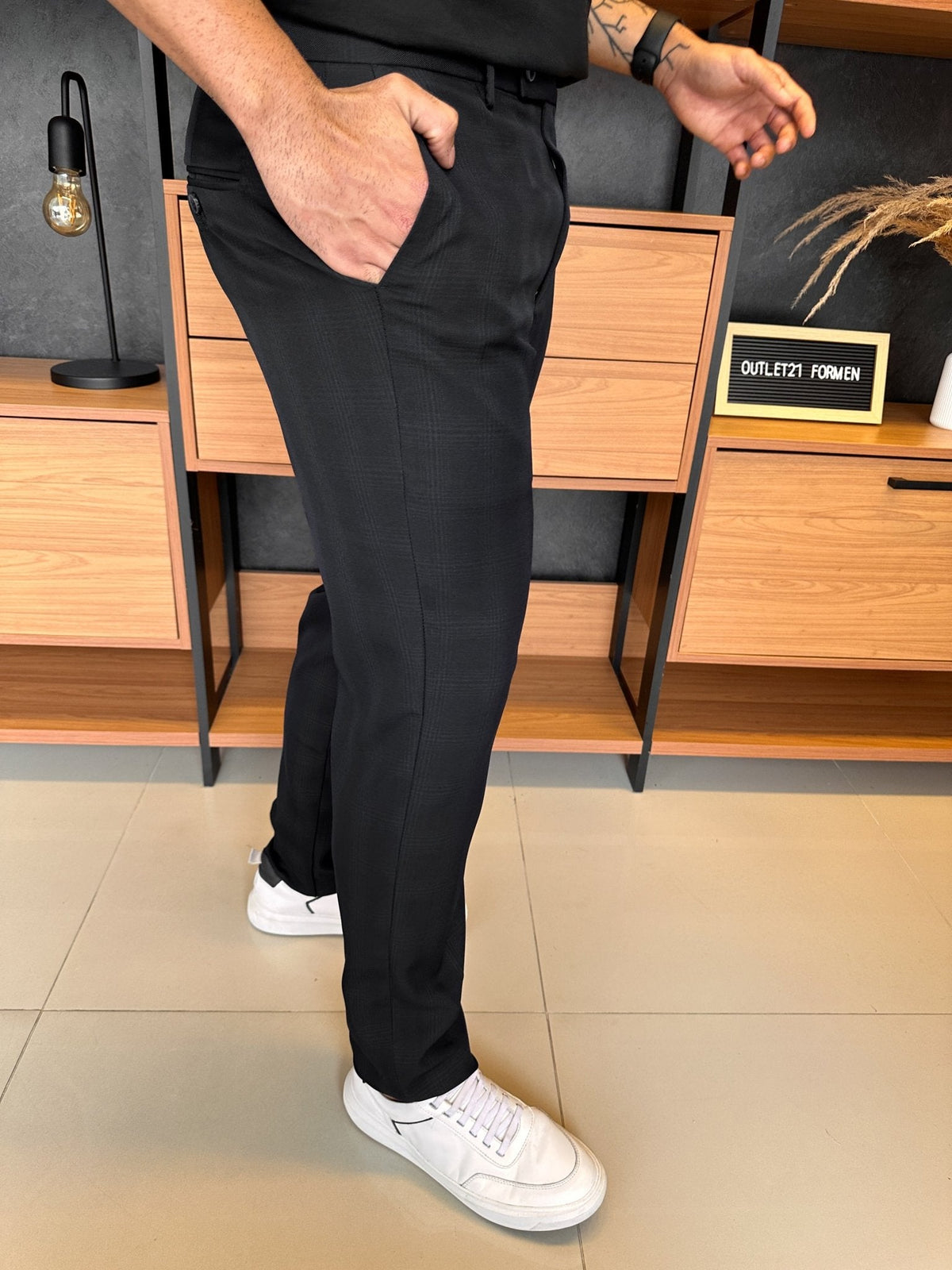 Calça London Alfaitaria Xadrez Preta
