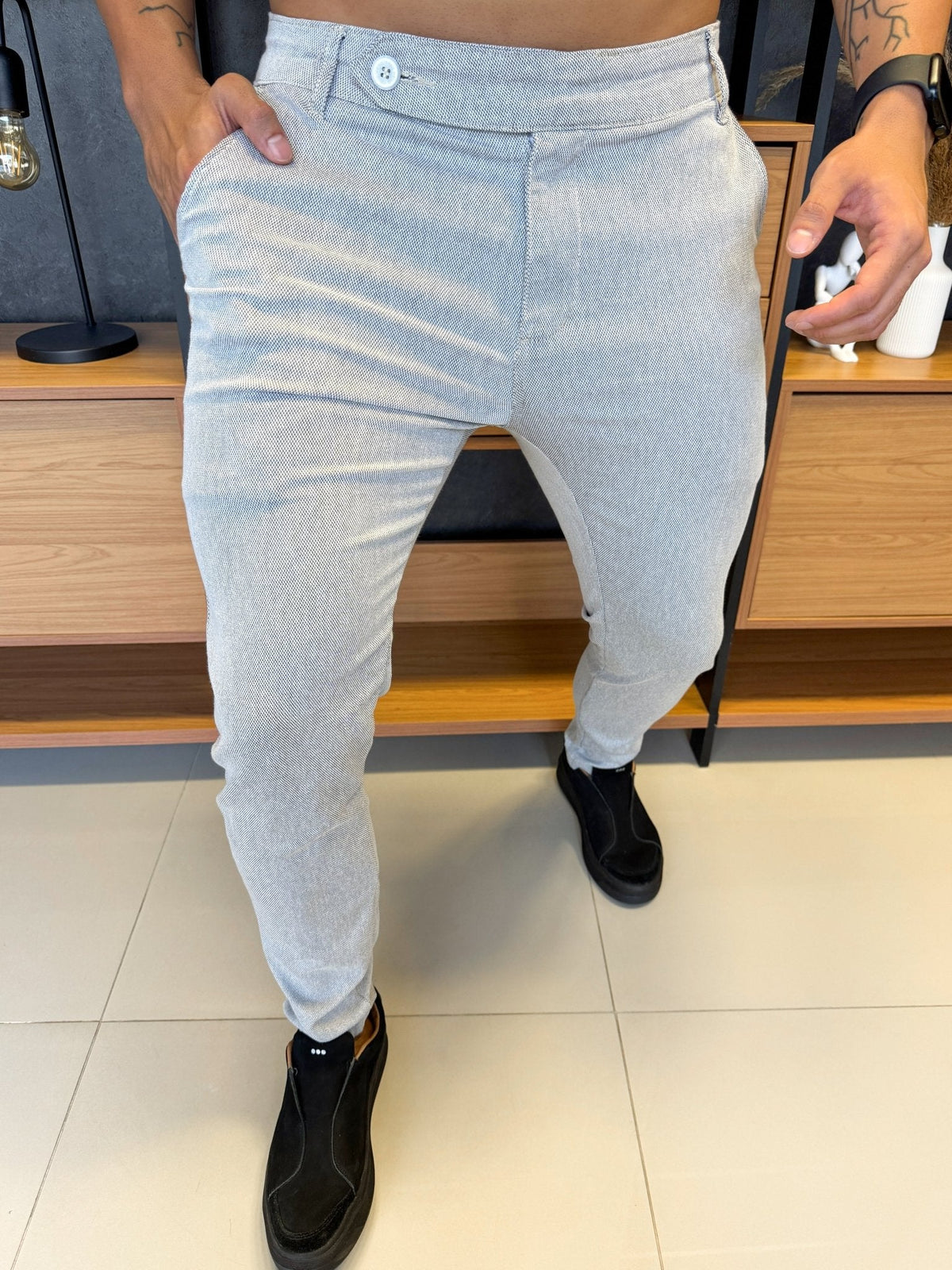 Calça Milano Alfaitaria Cinza Nobre Texturizada