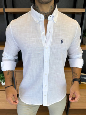 Camisa Polo Ralph Linho Branca Logo Marinho