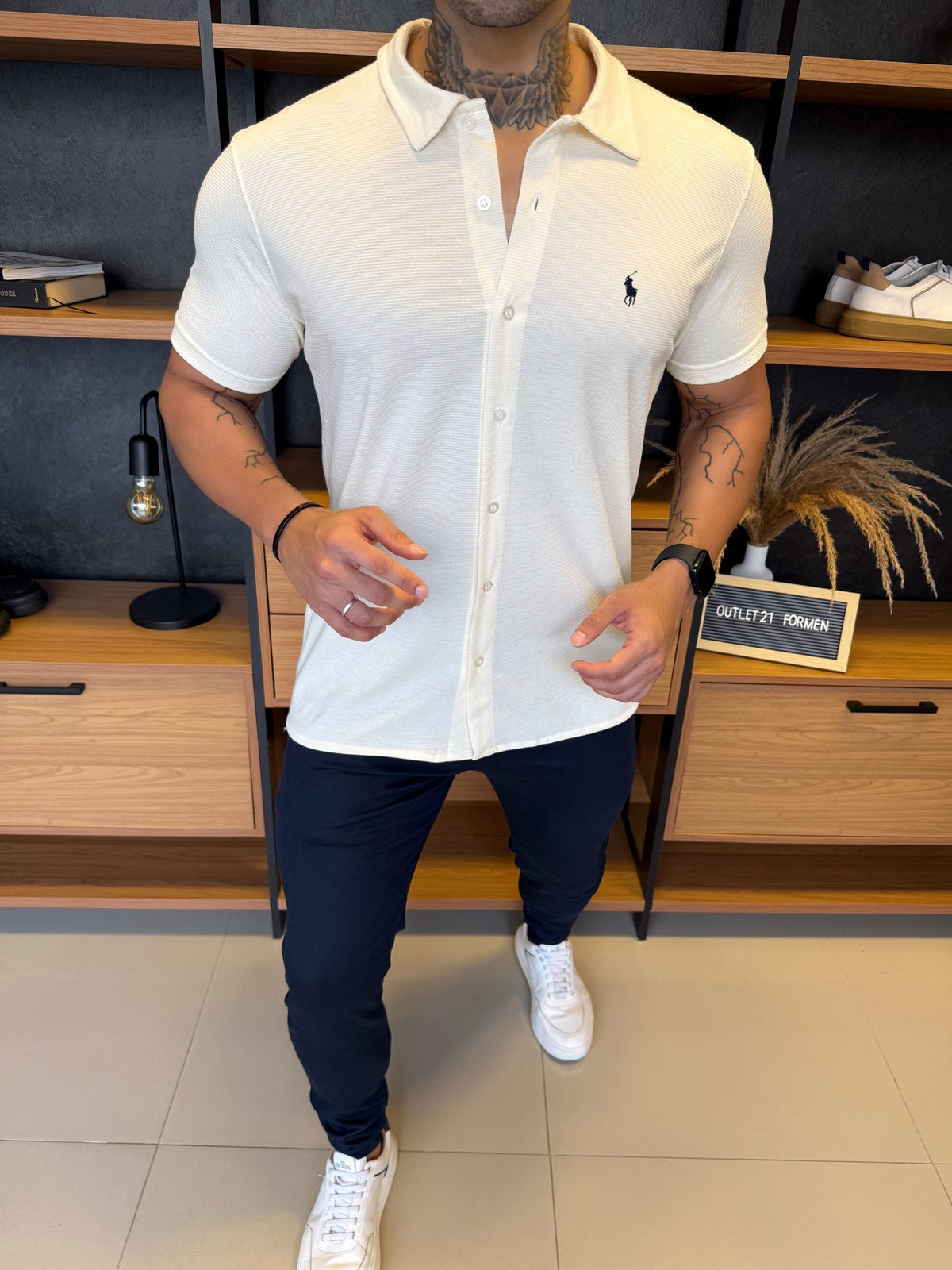 Camisa Polo Ralph. Manga Curta Off White Logo Marinho
