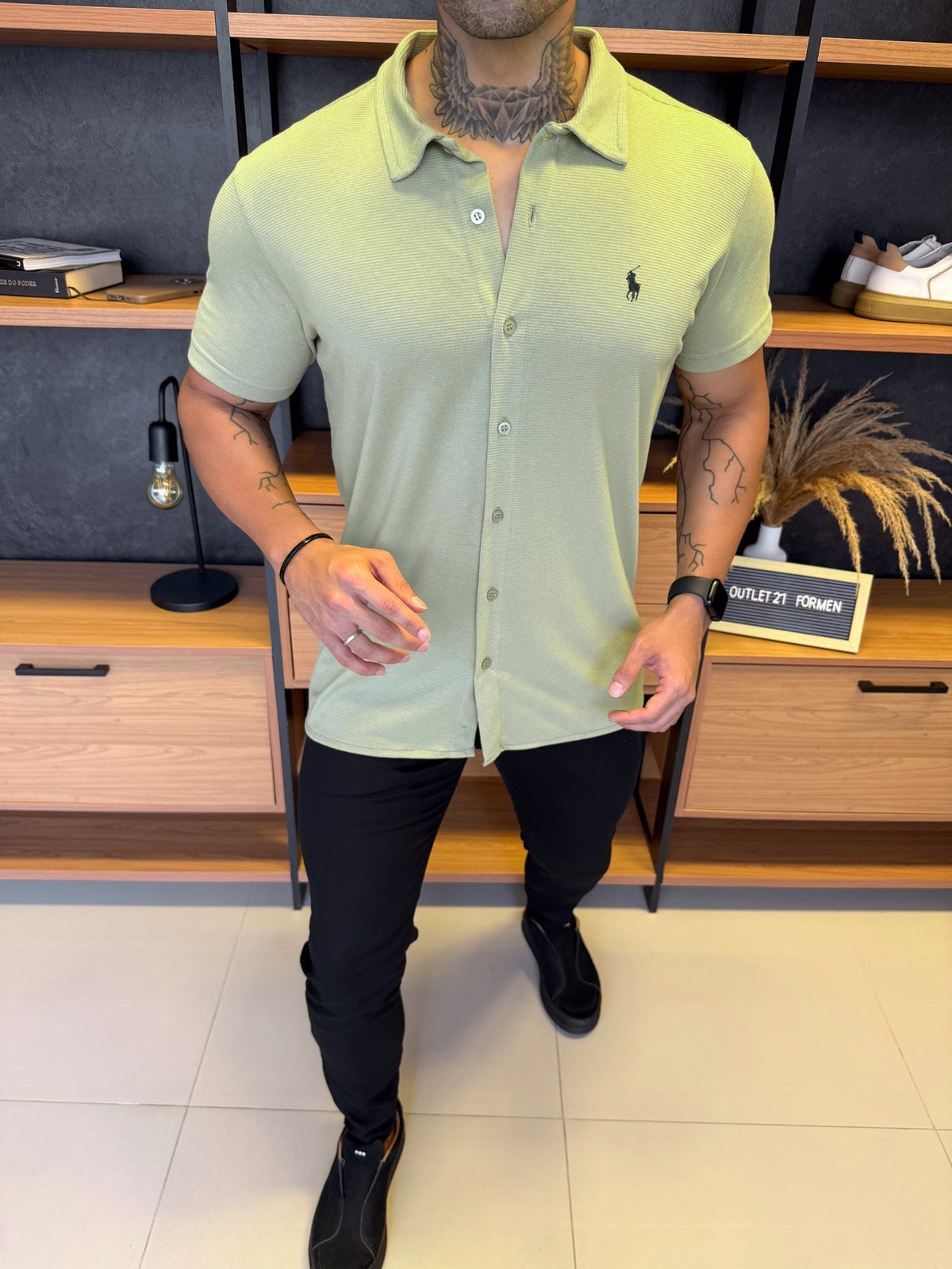 Camisa Polo Ralph. Manga Curta Verde Logo Verde Musgo