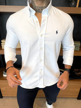 Camisa Polo Ralph. Oxford Branca Logo Marinho
