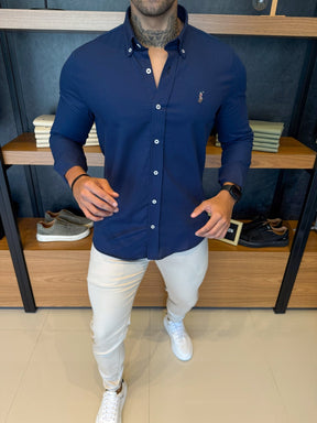 Camisa Polo Ralph. Oxford Marinho Logo Colors