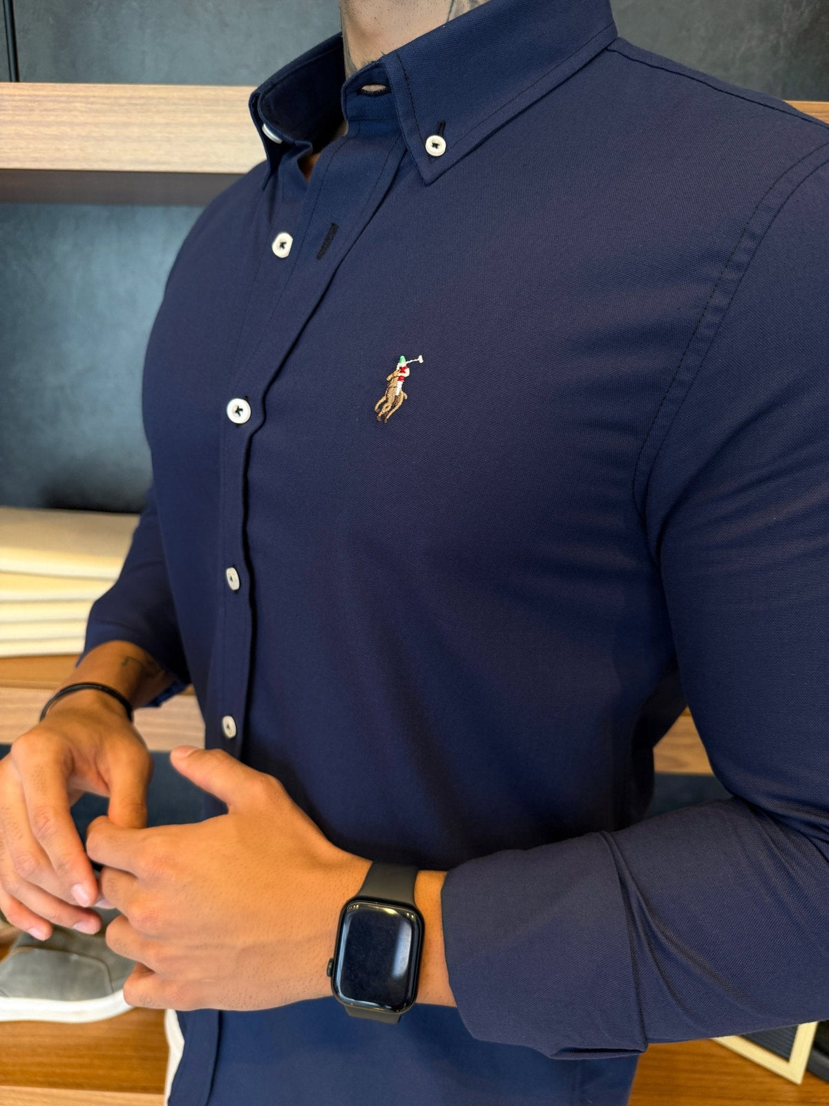 Camisa Polo Ralph. Oxford Marinho Logo Colors