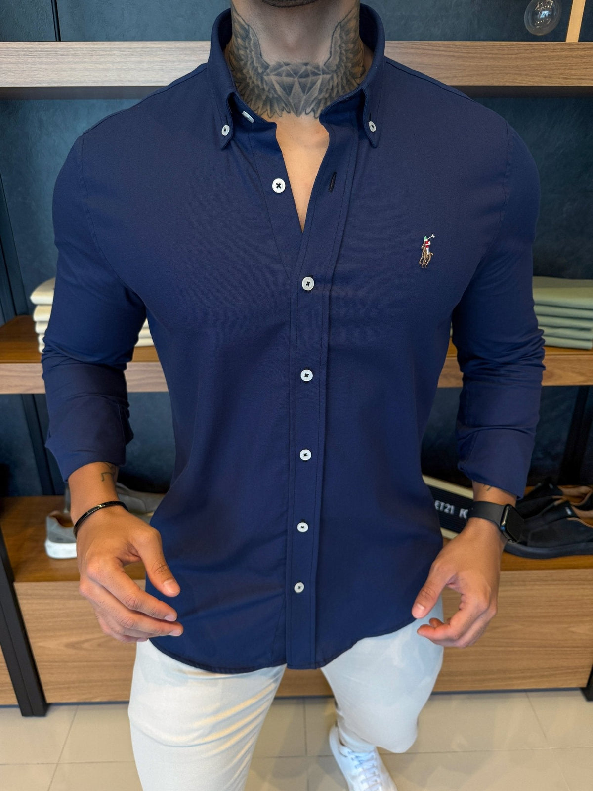 Camisa Polo Ralph. Oxford Marinho Logo Colors