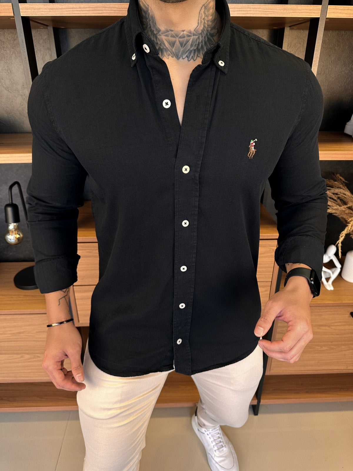 Camisa Polo Ralph. Preta Sarja Logo Colors