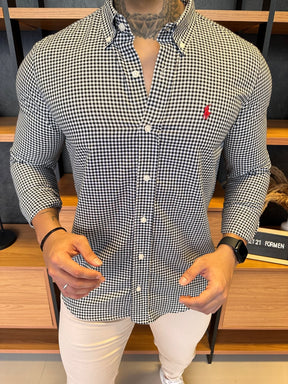 Camisa Polo Ralph. Xadrez Preta/Branco Logo Vermelho