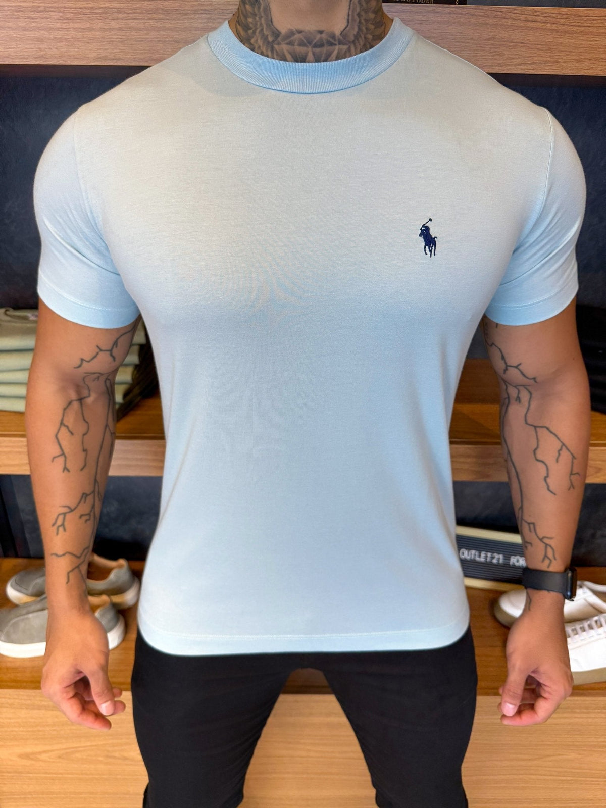 Camiseta Ralph. Básica Azul Bebê Logo Marinho