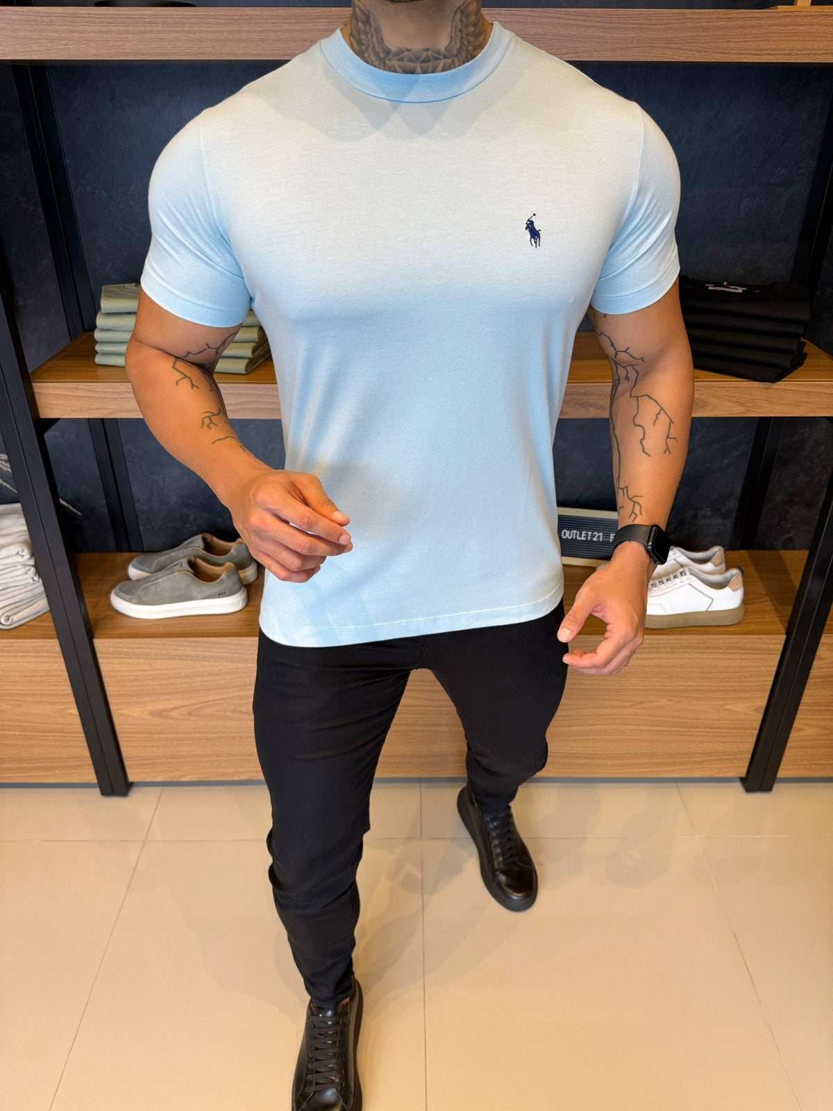 Camiseta Ralph. Básica Azul Bebê Logo Marinho