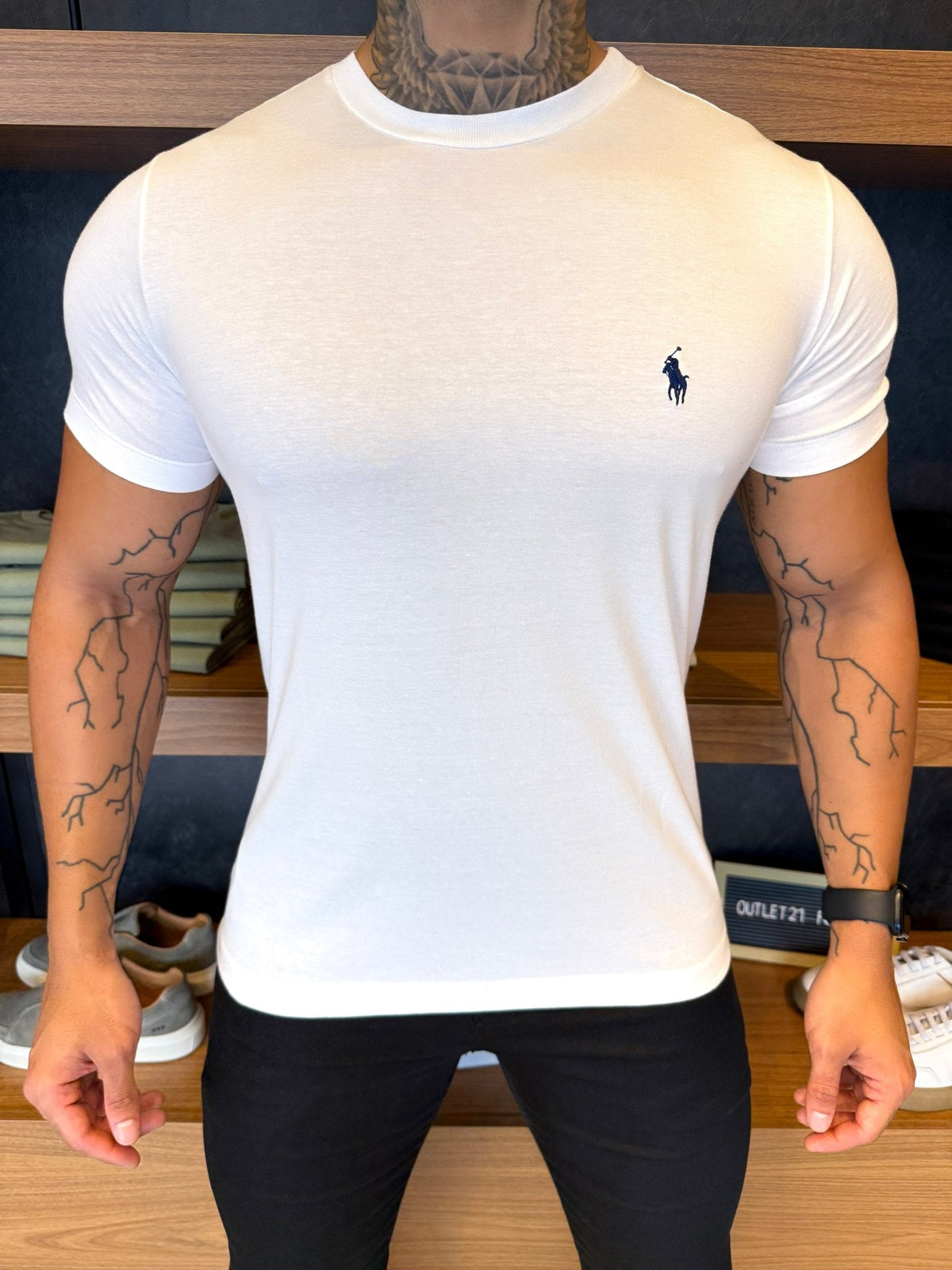 Camiseta Ralph. Básica Branca Logo Marinho