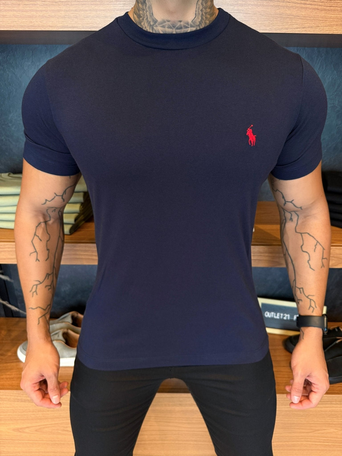 Camiseta Ralph. Básica Marinho Logo Vermelho
