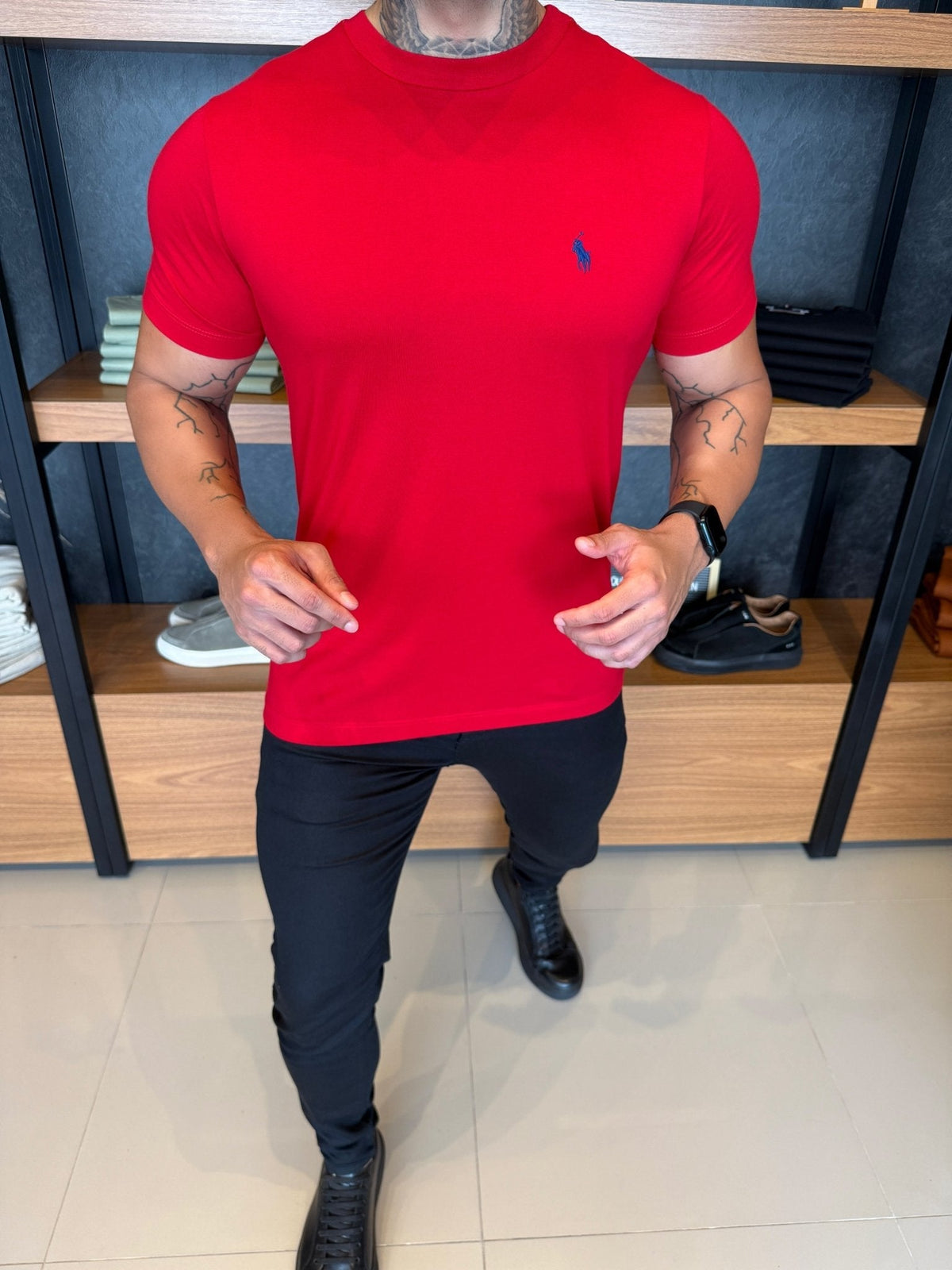 Camiseta Ralph. Básica Vermelha Logo Marinho