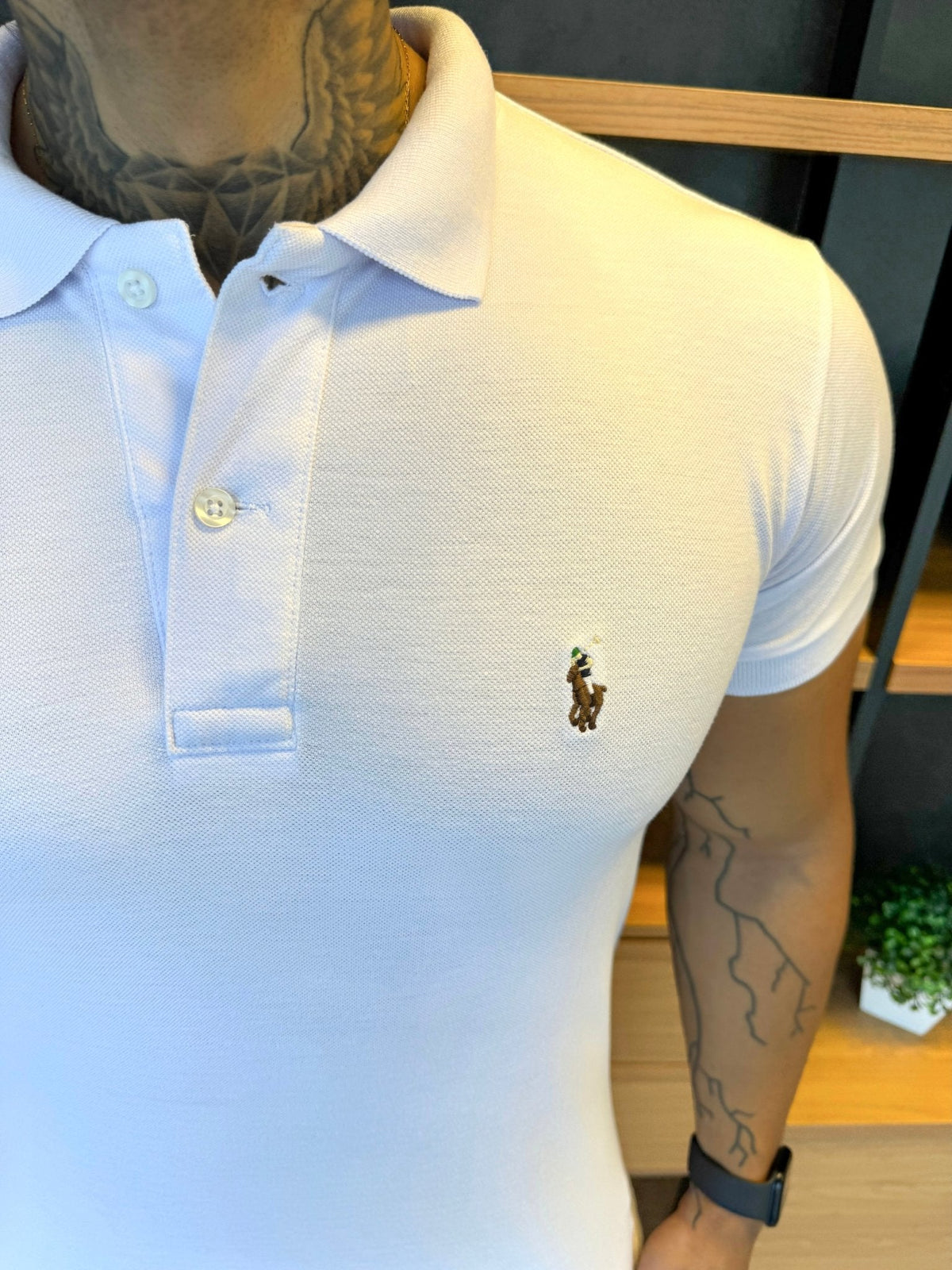 Polo Ralph. Musculina Custom Fit Branca Logo Colors