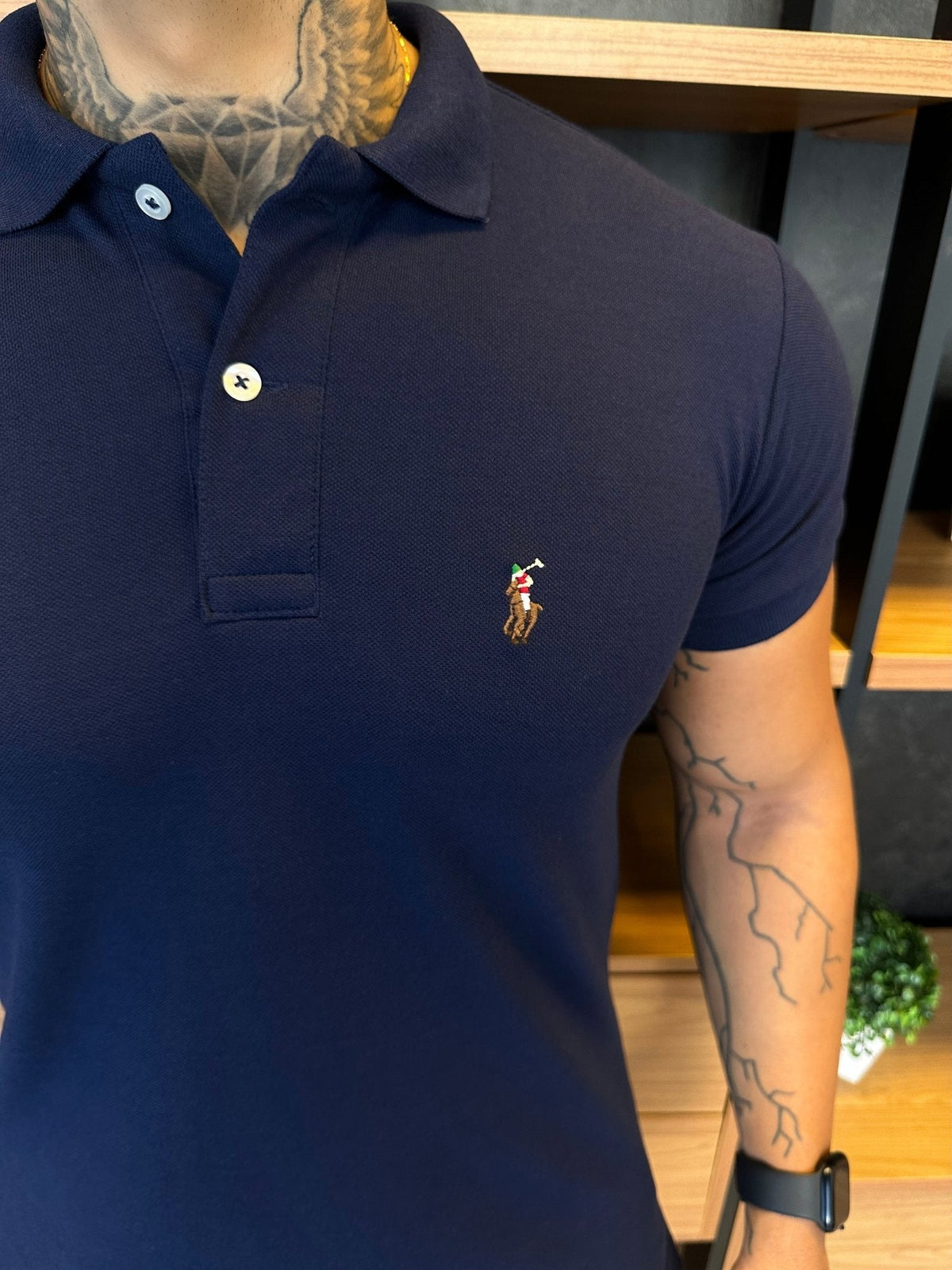 Polo Ralph. Musculina Custom Fit Marinho Logo Colors