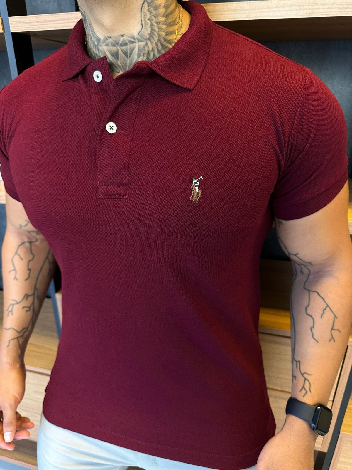 Polo Ralph. Musculina Custom Fit Vinho Logo Colors