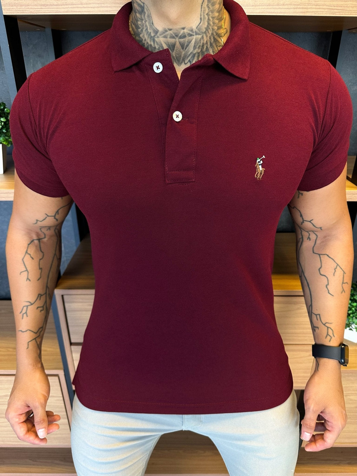 Polo Ralph. Musculina Custom Fit Vinho Logo Colors